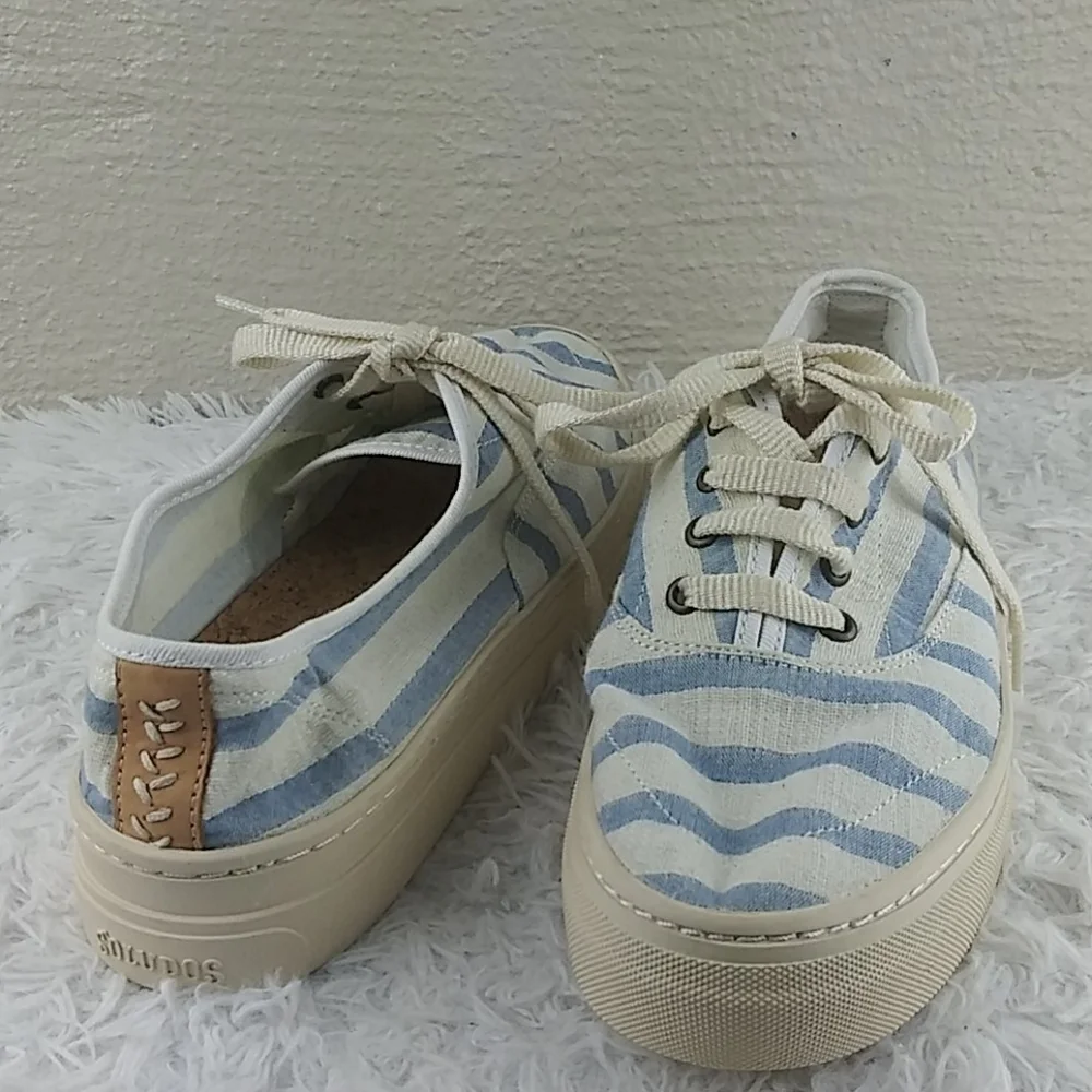 Soludos Blue Striped Fabric Upper Almond Toe Lace Up Low Top Platform Sneaker - Picture 15 of 15